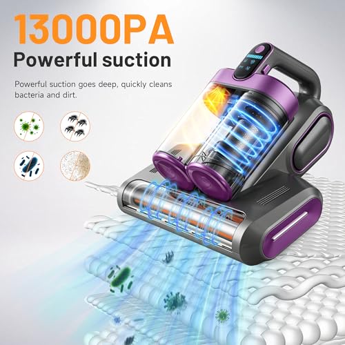 Elecbee Kabelloser Milbensauger für Matratzen, Milbensauger mit UV Licht, Milbenstaubsauger LED-Anzeige, Matratzensauger Ultraschall-Technik, Handstaubsauger für Matratze Sofa Teppichboden