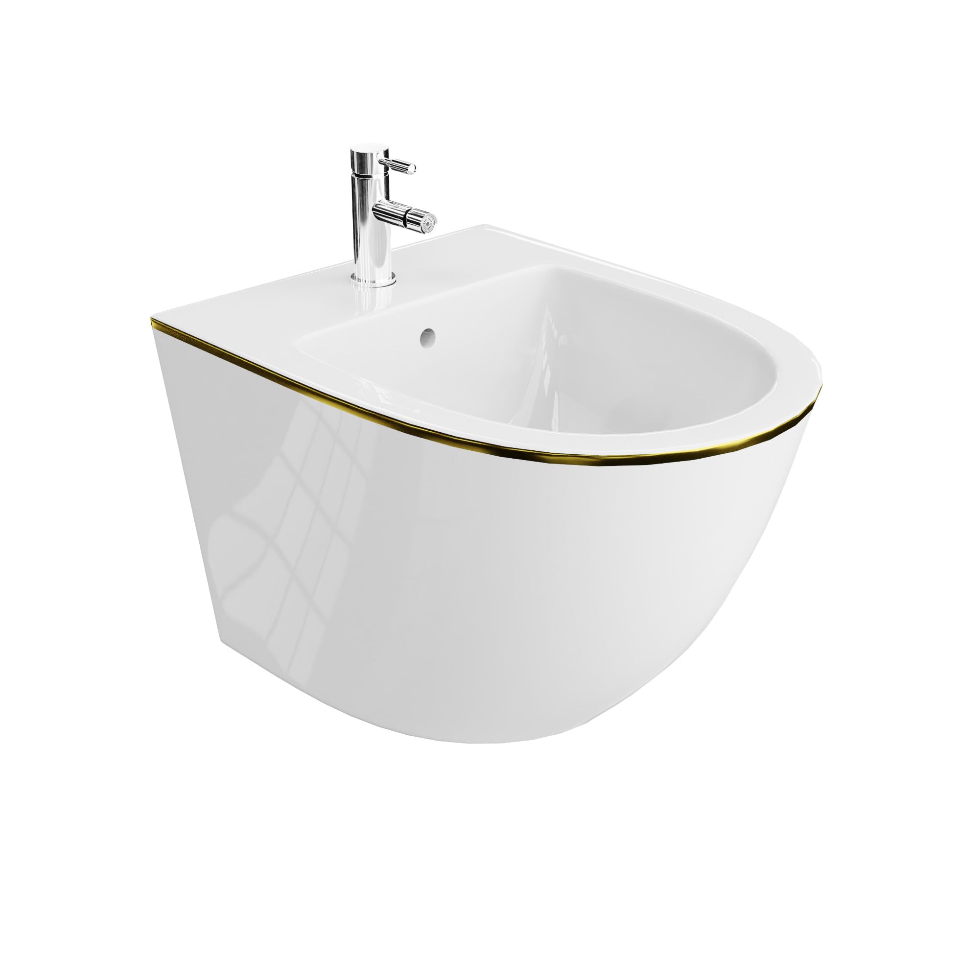 LAVITA Bidet universale da parete Sofi Gold Line con foro per rubinetto e protezione per troppopieno in ceramica, lavabo bidet per montaggio a parete, igienico e facile da pulire, 36,5 x 49 x 32,5 cm