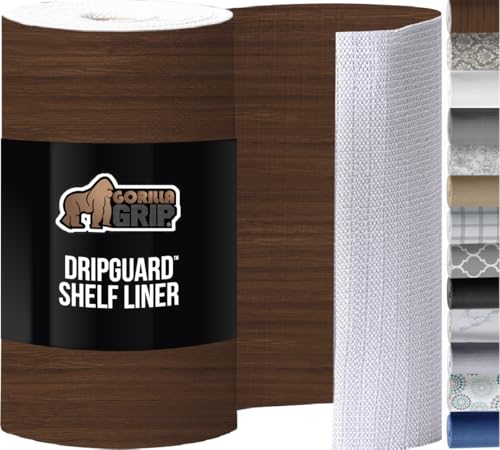 GORILLA GRIP DripGuard Drawer and Shelf Liner for Cabinet, Slip Resistant Non Adhesive Protection for Kitchen, BPA Free Smooth Surface Plastic Liners for Cabinets, Bathroom Drawers, 12x240 Inch, Wood
