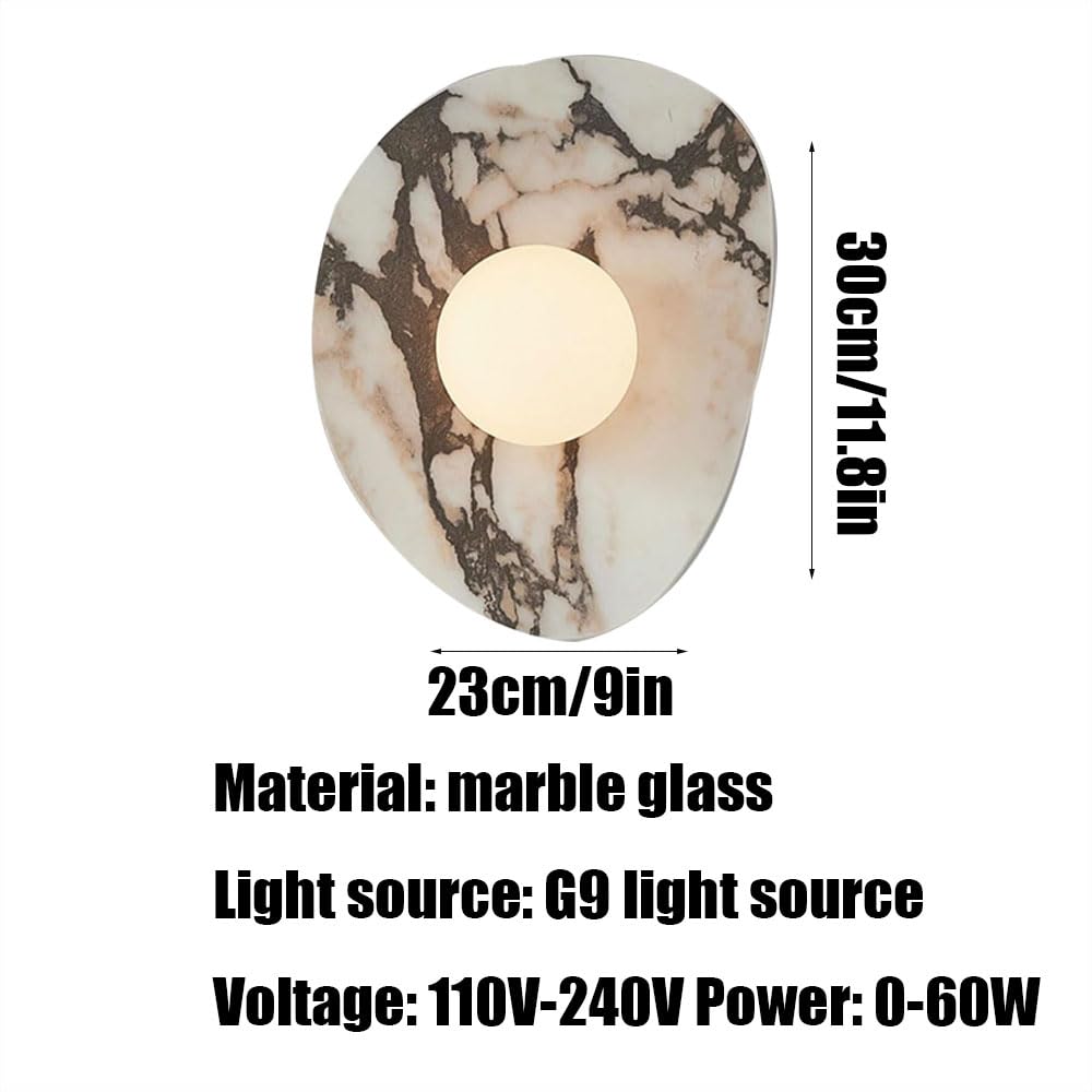 Applique da Parete con Paralume sferico in Vetro, Lampada da Parete in Stile Medievale Moderno, Lampada da Parete in Marmo Naturale con Sorgente Luminosa G9, Lampada Decorativa per Soggiorno,
