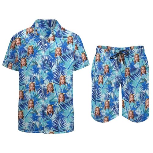 Custom Matching Couple Hawaiian Set with Face Personalized Summer Printed Short Sleeve Shirts sleeveless dress Suit3