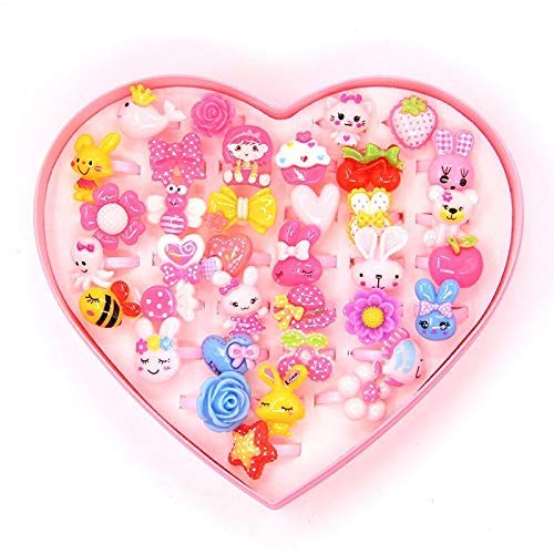QUALITYZONE Little Girl Cute Lovely Jewel Rings Girl Pretend Play and Dress Up Rings for Party Rings Set Cartoon Cute Kids Accessory Gift for Children (Pack of - 36) (B08W424C8C) Amazon Price History, Amazon Price Tracker