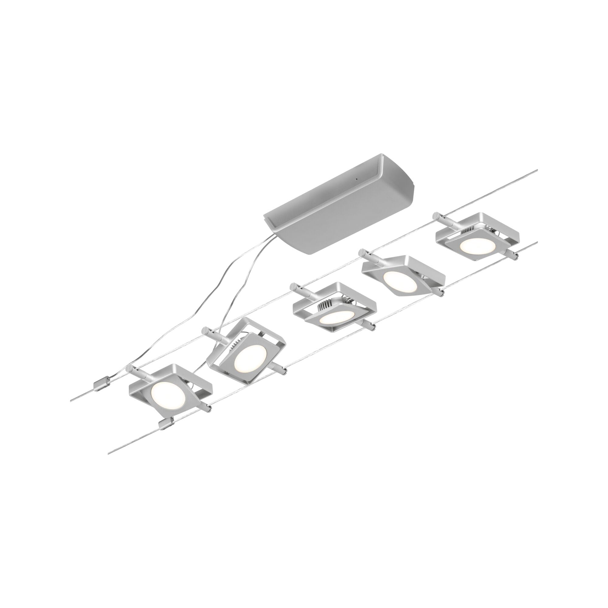 Paulmann 94420 Corduo Kit de système à câble LED RoundMac DC, 5 x 4,5 watts inclus, extensible, chrome mat, chrome, câble métallique, 3 000 K