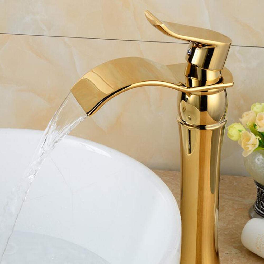 Grifo Baño Lavabo Alto Cascada Grifos de Lavabo Latón Frío y Calor Grifo de Baño En Cascada Lavabo Sobre Encimera Aumento Grifo de Lavabo-Dorado