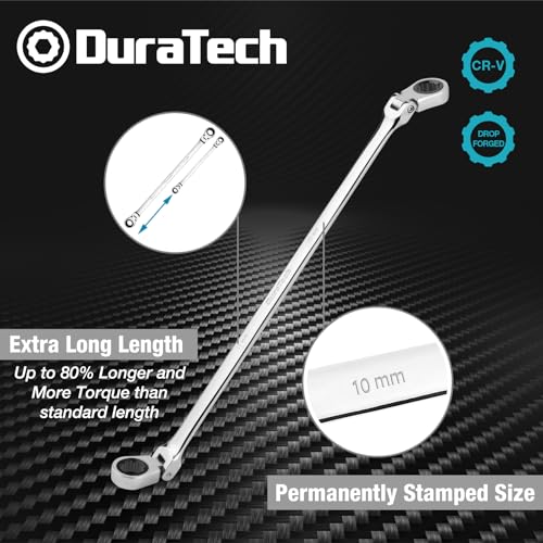 Image of DURATECH 10mm x 11mm Extra Long Flex-Head Ratcheting Wrench, Metric | CR-V Steel