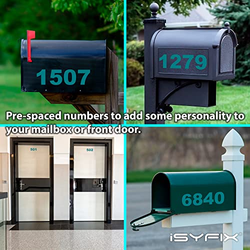 image for iSYFIX Turquoise Blue Vinyl Numbers Stickers – 4 Inch Self Adhesive 