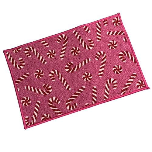 eBoutik - Festive Christmas Welcome Mat - Xmas Design Non Slip Indoor Doormat Decoration - Machine Washable Home Floor Protection Barrier Mat Dirt Trapper (Candy Cane Lane)
