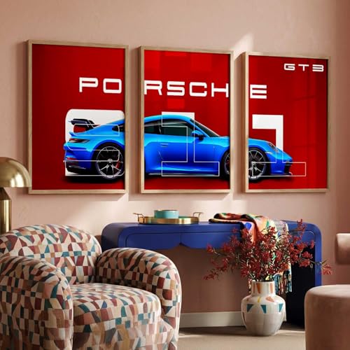 Image of HOTHOUSE Big Porsche 911 Car Framed Posters Gift Items for Boys Room Wall Decoration Bedroom Living Room Office Studio Decor | Car Poster Frame for Wall Decor Set Of 3 Size(10X13 inch)