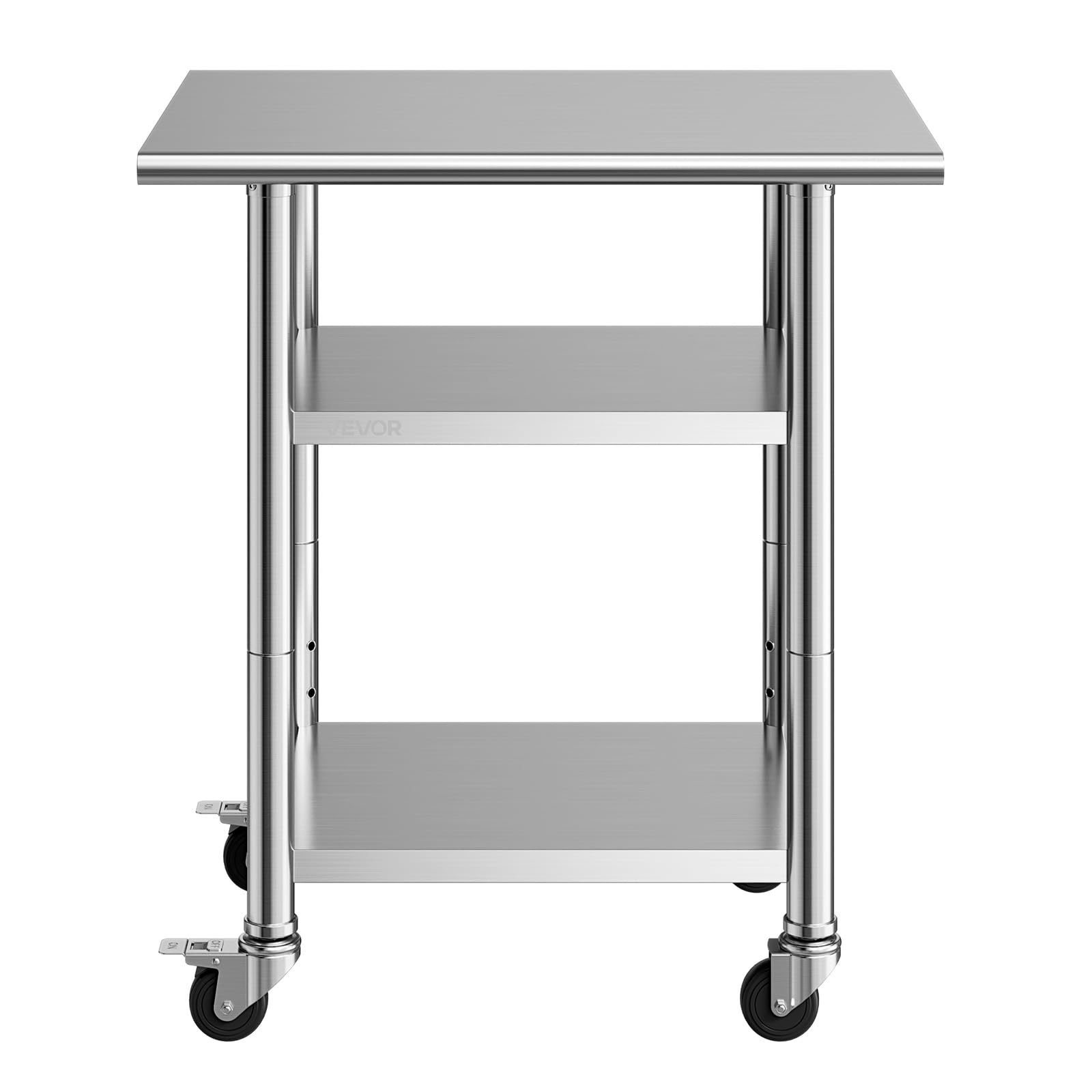 VEVOR Tavolo da Lavoro per Cucina 3 Ripiani, Tavolo per Ristorazione in Acciaio Inox con Ruote 3 Ripiani 762 x 610 x 864 mm Piano di Lavoro Carico max 227 kg, Preparazione Ristorante Hotel Catering