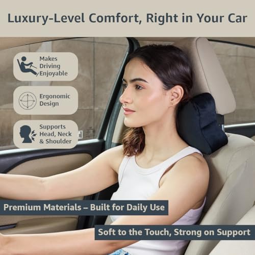 Image of Amazon Basics Car Headrest Pillow - Pack of 2 |100% Memory Foam| Best for Long & Short Travel | 1 Year Warranty |17 x 27 x 9.5 Cm | Black