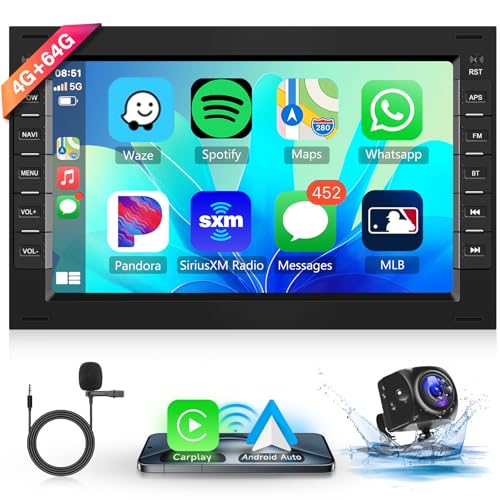 [4G+64G] Car Stereo for VW T5 Golf 4 Bora Polo Passat B5 Jetta Seat Peugeot 307 Ford Flex, Hodozzy 7 Inch Touch Screen Radio with Wireless Carplay Android Auto Bluetooth FM/RDS DSP Canbus Camera