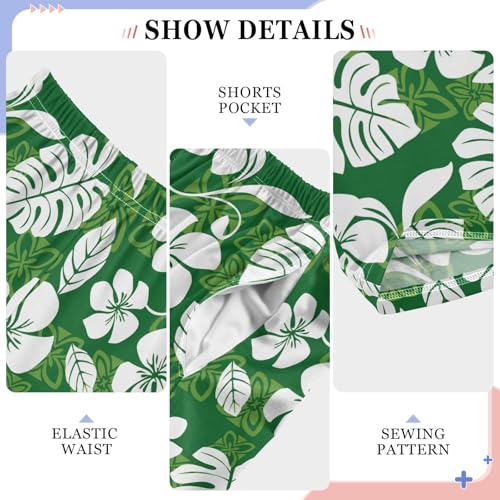 Palm Leaf Hibiscus Flower Boys Long Pants Soft Trousers Elastic Waist Kids Lounge Bottoms with Pockets S-XL4