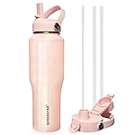 SENDESTAR 32oz Stainless Steel Water Bottle(Cold for 48 Hrs, Hot for 24 Hrs),Double Wall Vacuum Insulated Bottle with Straw Lid, Spout Lid and Flex Cap, Fit in Any Car Cup Holder,Laser Pink