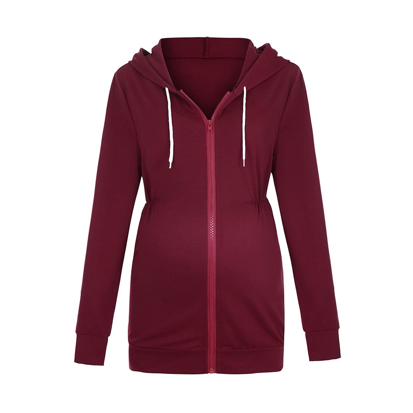Divertida cremallera larga sudadera de embarazo con capucha con blusa de maternidad camisa a rayas mujer 40