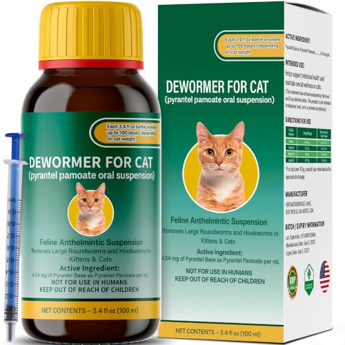 Cat & Kitten Dewormer for All Wormers, Pyrantel Pamoate, Roundworms & Hookworms, Liquid, 100ml