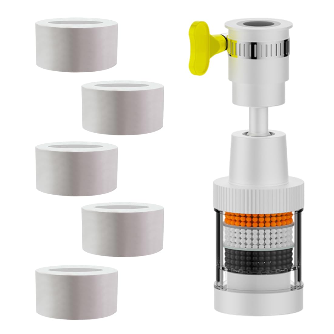 Filtro Acqua Rubinetto, Filtri Per Montaggio Del Rubinetto, filtro acqua depuratore per rubinetto a 360° + 5 elementi filtro, Filtro Anticalcare Rubinetto, per lavello, bagno domestico, cucina