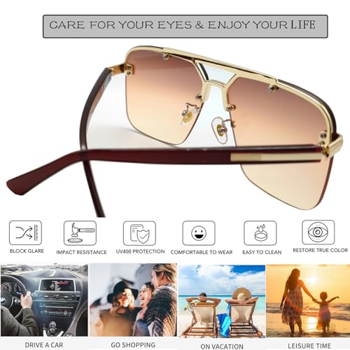 Trendy Aviator Sunglasses Mens Womens Large Square Metal Rimless Frame Shades Lentes De Sol Para Mujer3