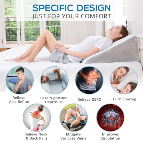 Image of Sasttie Wedge Pillow 24x24x12 inch, Memory Foam Bed Wedge, Light Grey | Triangle Pillow for Sleeping, Acid Reflux, Back Pain, Post-Surgery, and Snoring, Designed with Removable Washable Cover