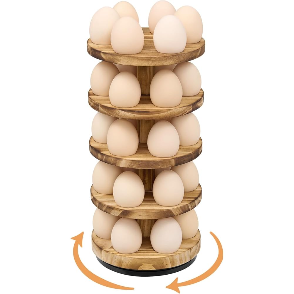 Aundhegrtt Wooden Egg Rack 5-Layer Rotating Countertop, Pine Material, Stackable Design, Disassembles and Shipped