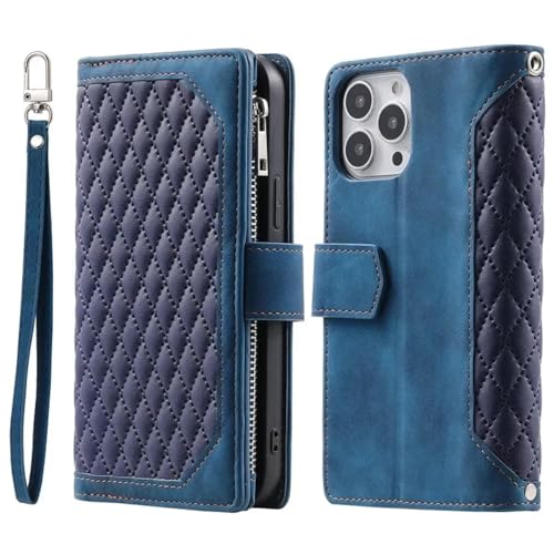 Étui portefeuille iPhone 12 Pro Max bleu en cuir zippé idéal pour vos déplacements