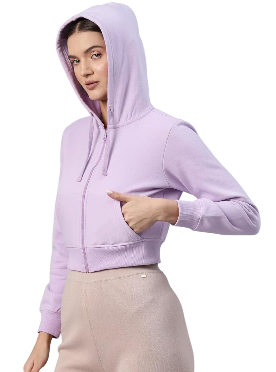 talitha fashion Winter Wear Solid Crop Zipper Jacket Hooded Solid Fleece Crop Zipper Hoodie Sweatshirt | Long Sleeves Winter Wear for Women's with Kangaroo Pocket-picture-17