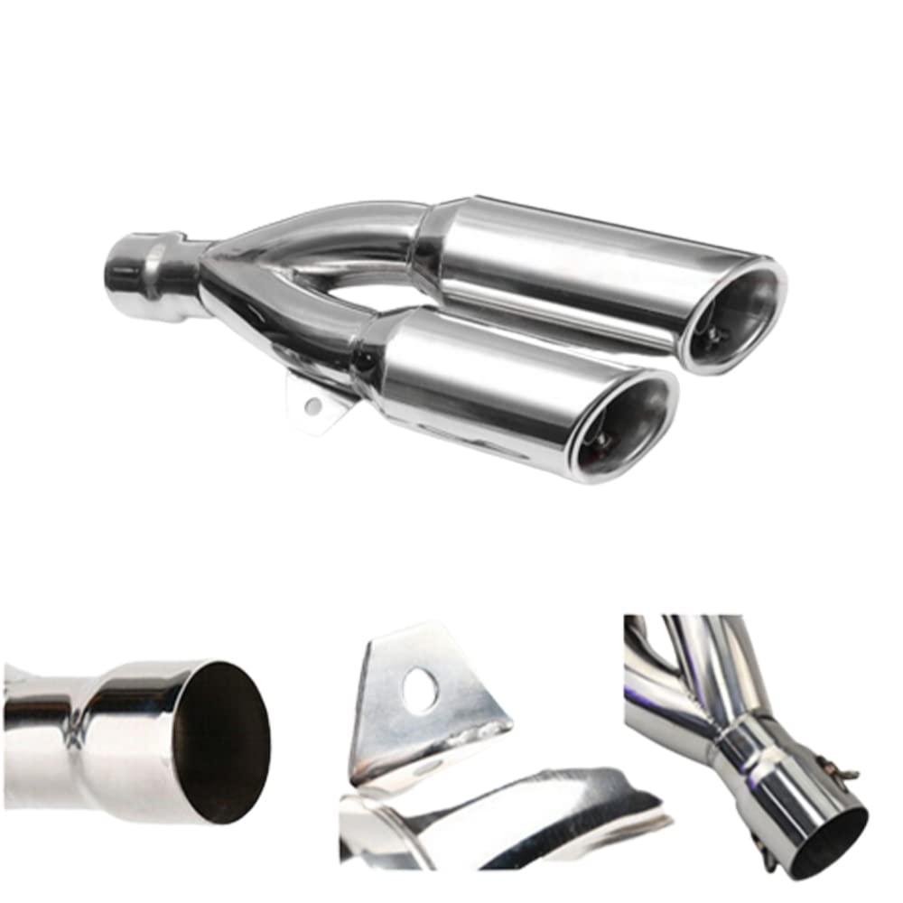 Baceyong Edelstahl-Motorrad-Auspuff mit zwei Ausgängen, Auspuff-Kit mit Endrohr-Spitze