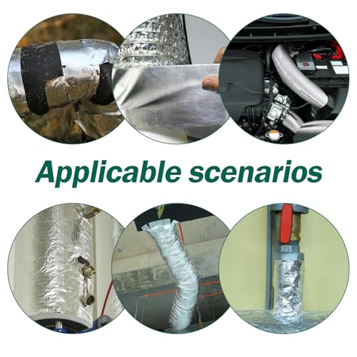 2 Stück Hitzeschutzband Selbstklebend, 5M x 5CM Aluminium Klebeband Hitzeschutzband Auspuff mit 12 Kabelbinder Auspuff Reparaturset Auspuffband Reparaturband für Auto Motorrad Krümmer