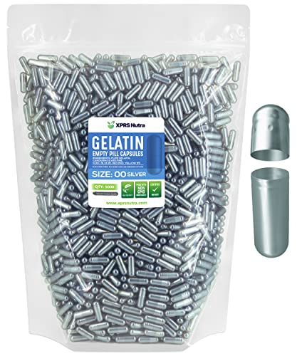 Image of XPRS Nutra Size 00 Empty Capsules - 5000 Count Empty Gelatin Capsules - Pills DIY Capsule Filling - Fillable Pill Gel Caps for DIY Supplements (Silver)