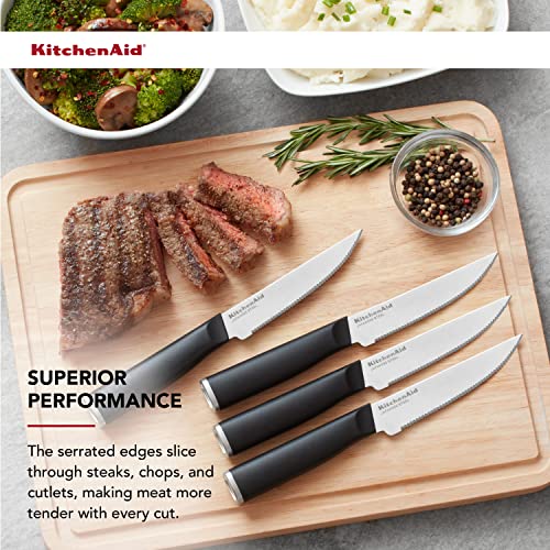 Kitchenaid Classic 4 Piece Steak Knife Set, 4.5-Inch, High-Carbon Japanese Steel Blades, Sharp Kitchen Knife Set, Black #TOP2