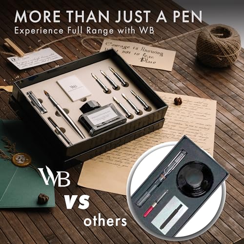 Image of Wordsworth & Black Luxury Calligraphy Pen Set for Writing, 6 Nibs,Silver | Fountain Ink Bottle, Cartridges & Refill Converter, Refillable, Silver, High End Gift for Men & Women, Journaling & Lettering