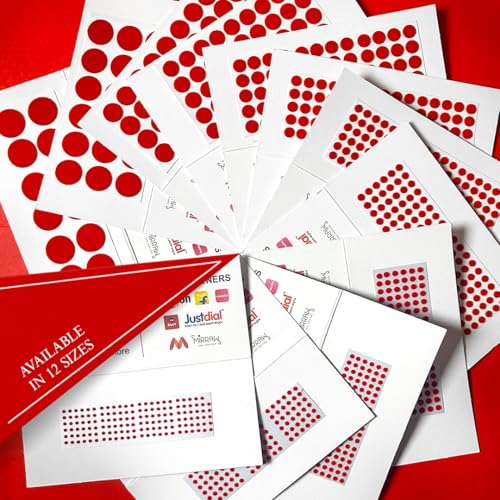 Image of PERPAA Premium Velvet Sticker Kumkum Bindi Box of 15 Flaps - Pottu for Women, Ladies, Girls (Size 3, Diameter 9mm, Red)