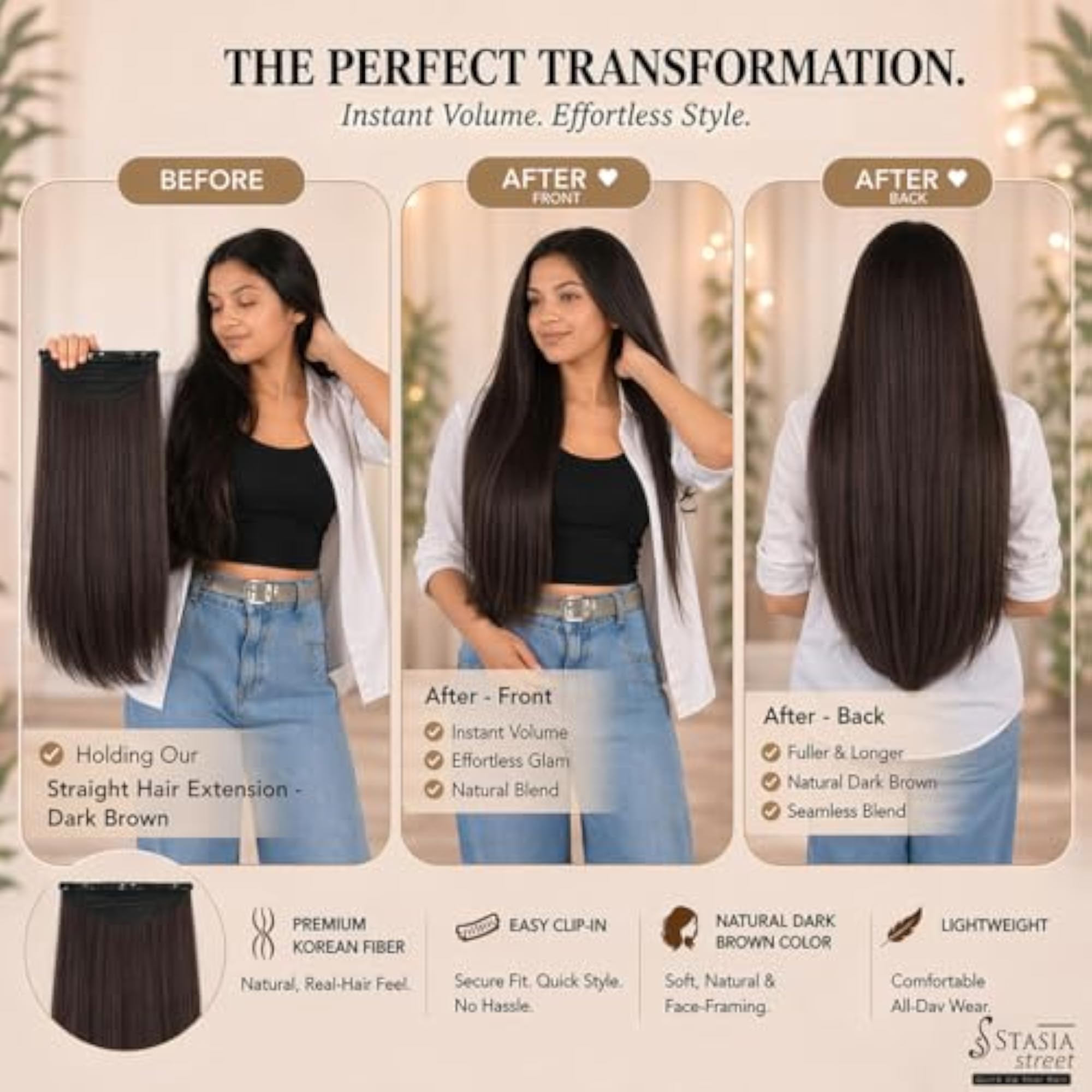 18-Inch Straight Clip-In Synthetic Hair Extensions