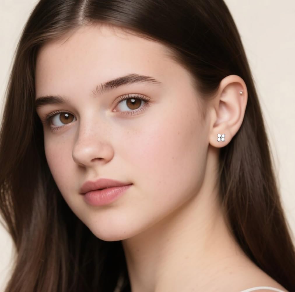 Reffeer Solid 925 Sterling Silver CZ Flower Stud Earrings for Women Teen Girls Crystal Flower Earrings Studs for Spring