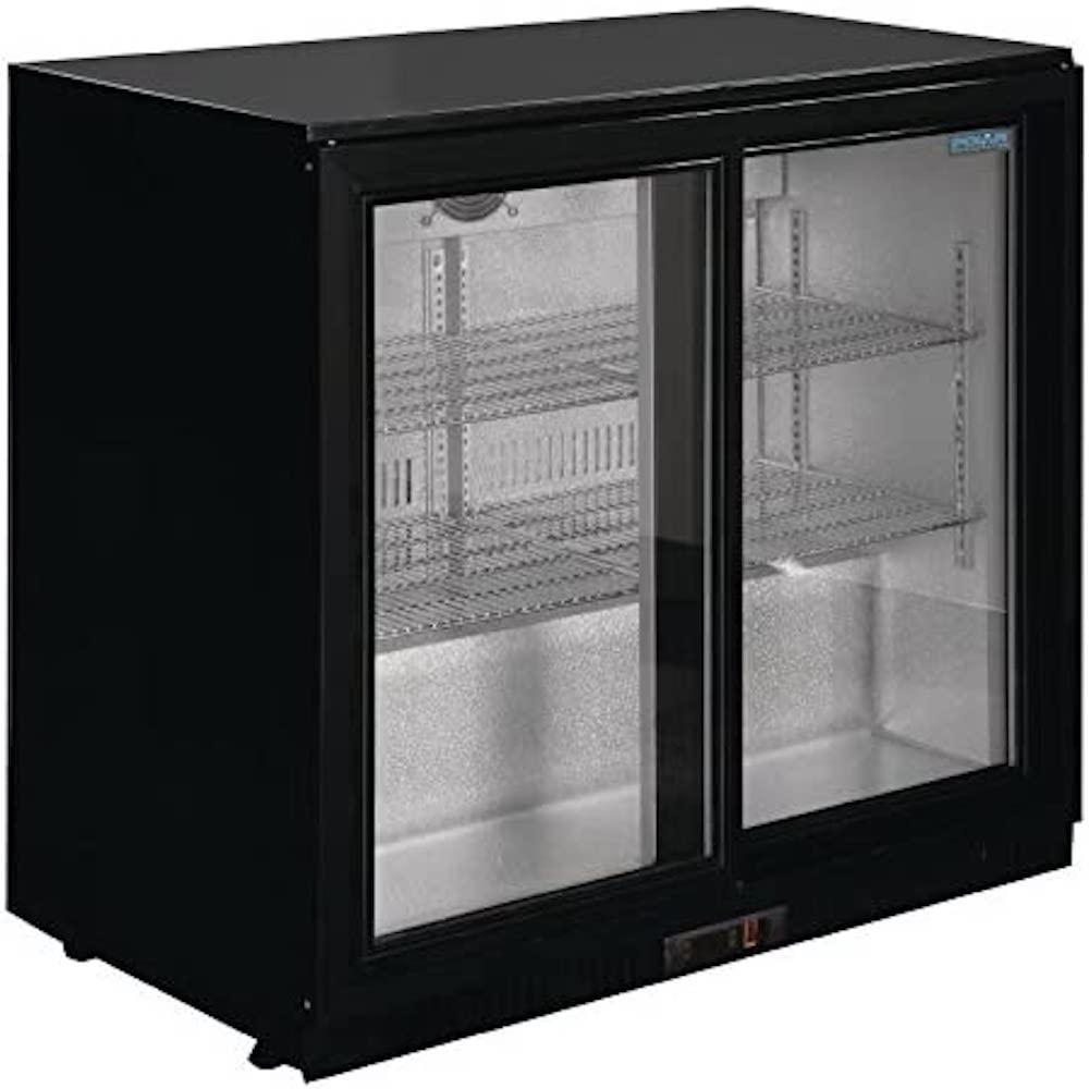 Polar doble puerta corredera 208L Back Bar Cooler LED negro comercial frigorífico