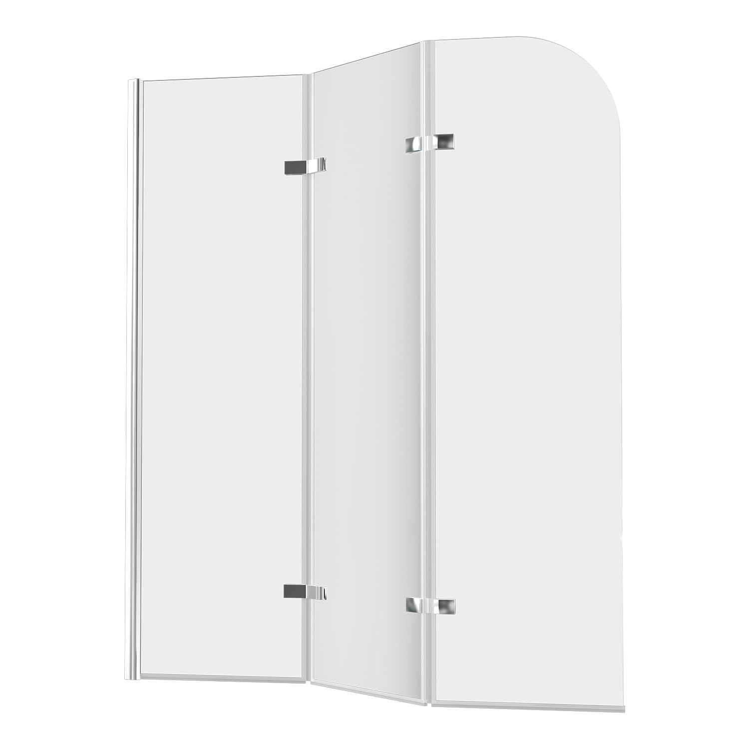 Vasca da bagno 120 x 140 cm, 3 pezzi, pieghevole, per vasca da bagno in vetro di sicurezza ESG da 6 mm, rivestimento nano, girevole a 180°, paraspruzzi, colore: argento