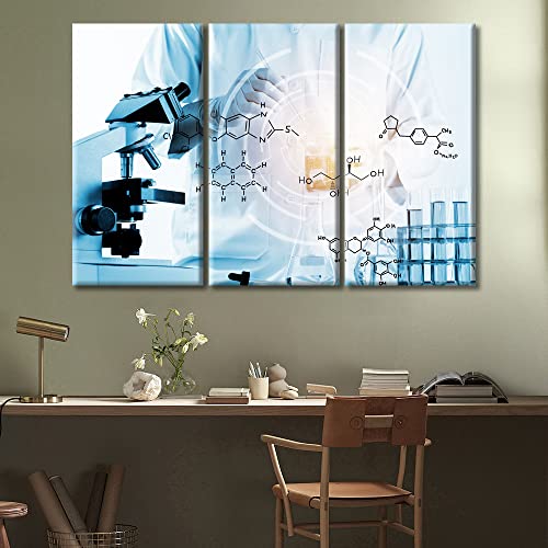 Image of Canvas Wall Art Clinical Laboratory Wall Decor for Living Room 3 Pieces Medical Artwork Wall Decor for Bedroom Giclee Wooden Framed Gallery-Wrapped Ready to Hang, 60 inch Wx40 H