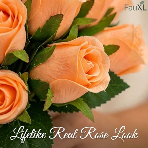 Image of Set of 24 Artificial Rose Flowers Bunches for Vase - Home Decoration Gift Items for Living Room Corner Table Top Bedroom Wedding (Pot Not Included) - 24 CM (Orange)
