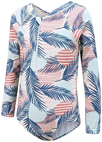 Big Girls One Piece Swimsuits Long Sleeve Rash Guard Kids UPF 50+ Sun Protection Swimshirt Bathing Suit Palm Tree Size 12/10-12