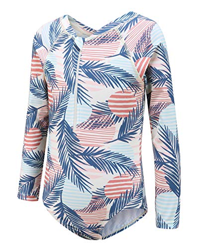 Image of Moon Tree Girls One Piece Swimsuits Long Sleeve Rash Guard Zipper Front Bathing Suit UPF 50+