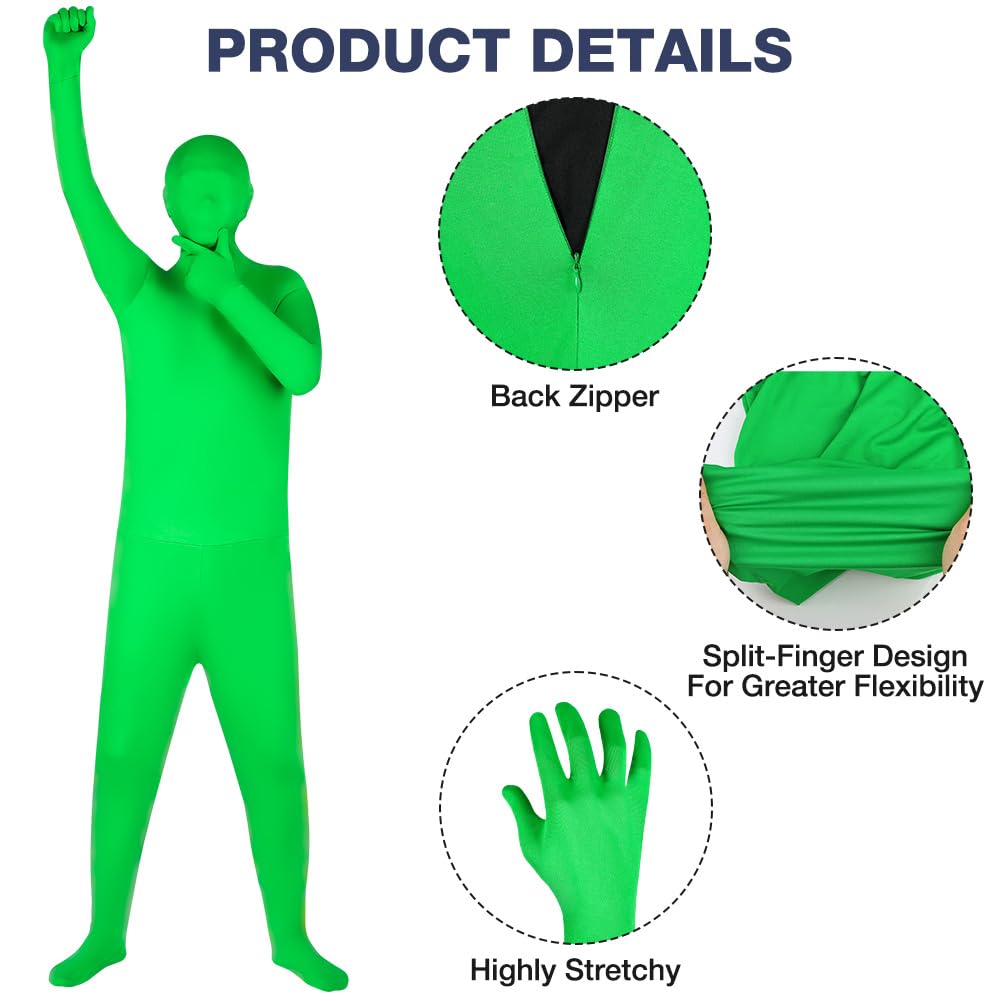 BSBUY Invisibility Cloak Costume Adult Disappearing Bodysuit Men Halloween Costume Stretchy Stealth Suit Outfit for Fancy Dress Party Photography Backdrop Stage(Green) - Image 3