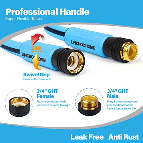 Garden Hose 50 Ft,Flexible Heavy Duty Hybrid 5/8-Inch Kink-Resistant Rubber Water Hose Kit With Hose Holder,All-Weather, Lightweight,Burst 450Psi #TOP3
