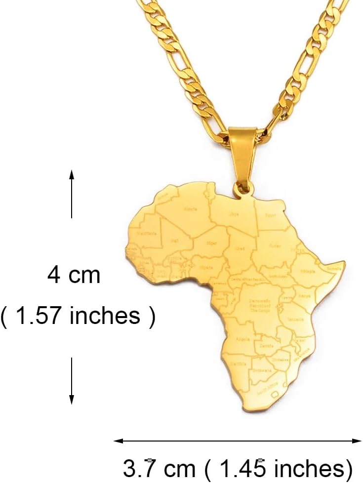 925 Sterling Silver Ghana Necklace with Africa Map & Country Name Pendant Necklaces for Women Men, 14K Yellow Gold African Maps Jewelry Rasta Nigeria, Congo, Ghana Pendant, Sudan, Somalia necklace
