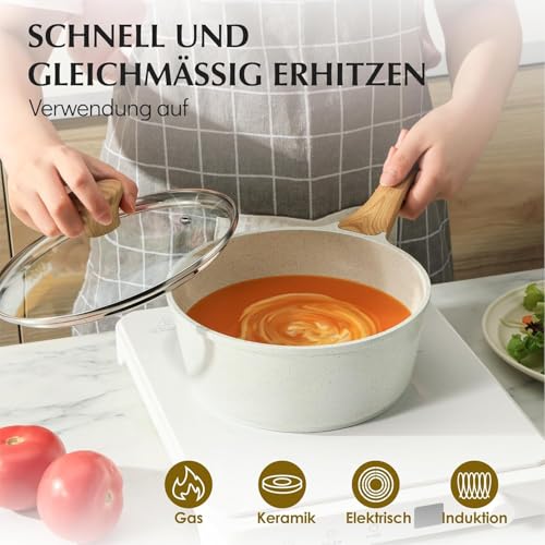 SENSARTE Antihaft Keramik Pfannenset 13 teilige, Induktions Topfsets, Beige – Ansicht 4