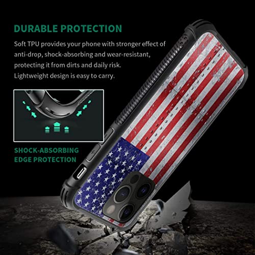 Tnxee Compatible With Case For Iphone 14 Pro, Classic Metal Pattern Red And Blue American Flag Pattern Design Iphone 14 Pro Cases For Men Women, Shockproof Anti-Scratch Case For Apple #TOP5