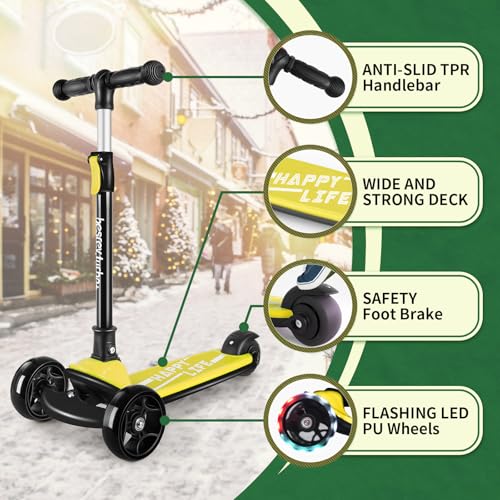 Image of besrey 3 Wheel Scooter for Kids Ages 3-10 with 4 Adjustable Height | LED Light Wheels, Foldable Toddler Scooter, Extra Deck, Lean-to-Steer Design, Sturdy and Safe