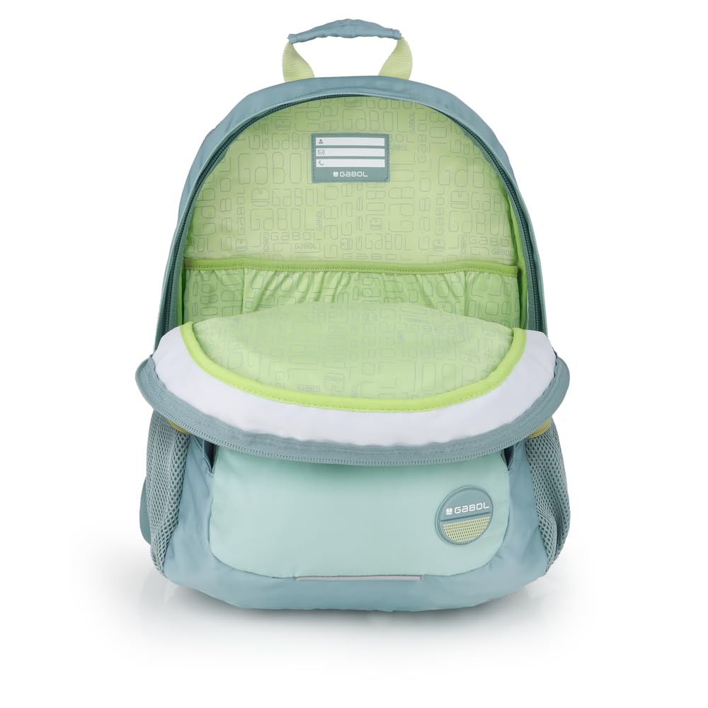 Gabol - Mochila Escolar de 3 Compartimentos 32x44x18 cm Whisper con Espalda Ergonómica de Rejilla, Funda para Portátil 15,6'' y Base Reforzada - Verde Menta