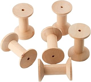Factory Direct Craft Package of 6 Unfinished Wood Spools with a Vintage Retro Wooden Thread Bobbin Spool Look (3" L x 2" Dia)