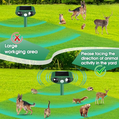 Cat Repellent Outdoor,2 Pack Solar Animal Repeller Ultrasonic Cat Deterrent with PIR Motion Sensor Waterproof Pest Repeller Animal Deterrent for Garden Yard Cats, Dogs,Skunks,Raccoon Birds Squirrels - Image 4