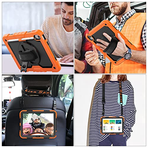 Image of SEYMAC stock iPad 10th Generation Case 10.9'', Full-Body Drop Protection Case with Screen Protector Pen Holder [360 Rotate Hand Strap /Stand] for iPad 10th Generation 10.9 inch 2022 (Black+Orange)