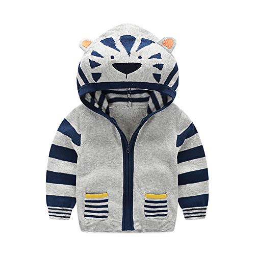 Kids Little Baby Boy Girl Long Sleeve Fall Winter Warm Hooded Outerwear Infant Toddler Cartoon Animal Zipper Pocket Sports Coat Tops (24 Months, Gray)